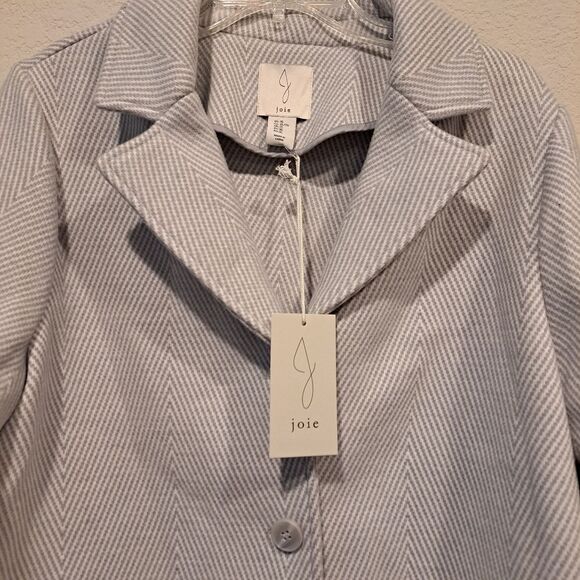 Joie Wool Blend Pea Coat Chevron Light Blue Collar 3 Buttons Outerwear sz XL - Picture 7 of 14